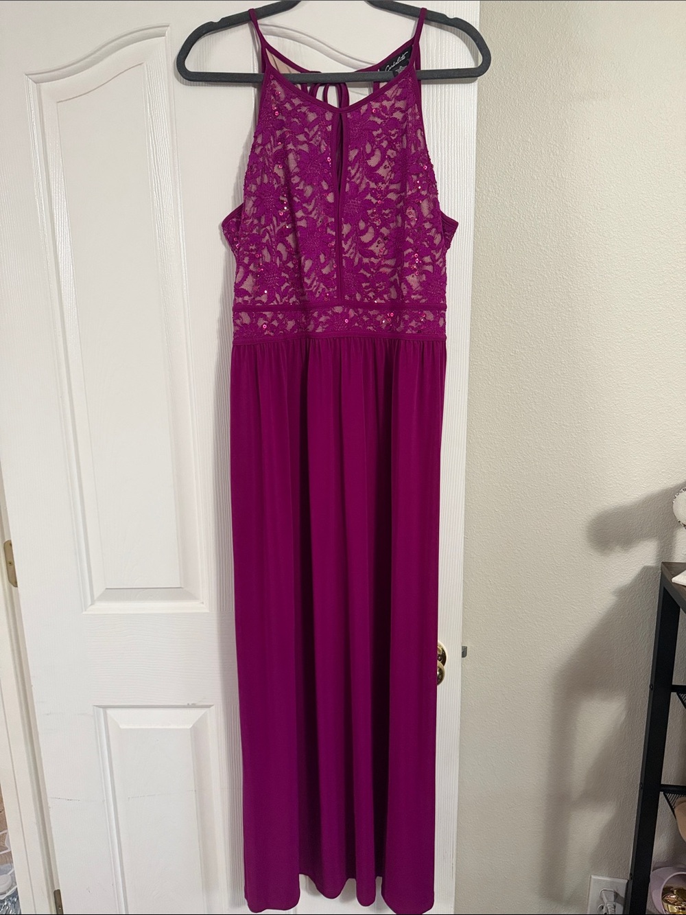 Fuchsia Lace Halter Maxi Dress
